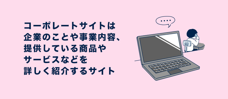 コーポレートサイトは企業のことや事業内容、提供している商品やサービスなどを詳しく紹介するサイトです。